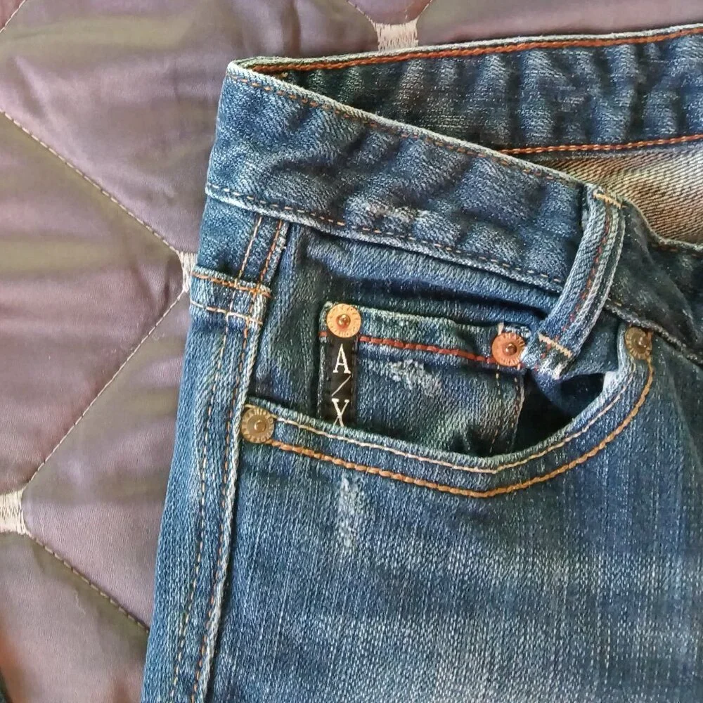 Armani Exchange π Womens Gorgeous Boot Cut Denim Distressed Wash Blue Jeans π - Picture 14 of 14